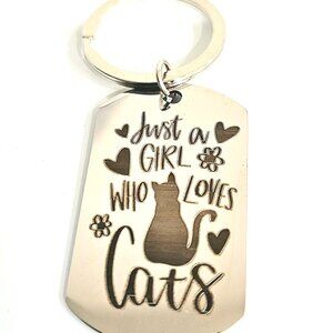 Just a Girl Who Loves Cats Keychain Stainless Steel Cat Lover Gift for Her